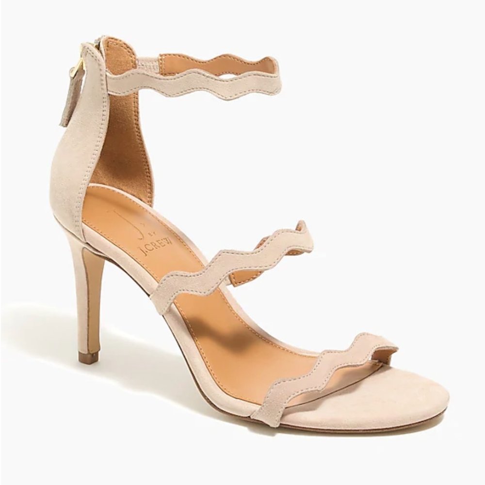 NEW J. Crew triple-strap scalloped suede heels 6.5